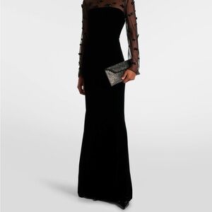 MaxMara Elegant Black Maxi Dress with Sheer Bow Accents